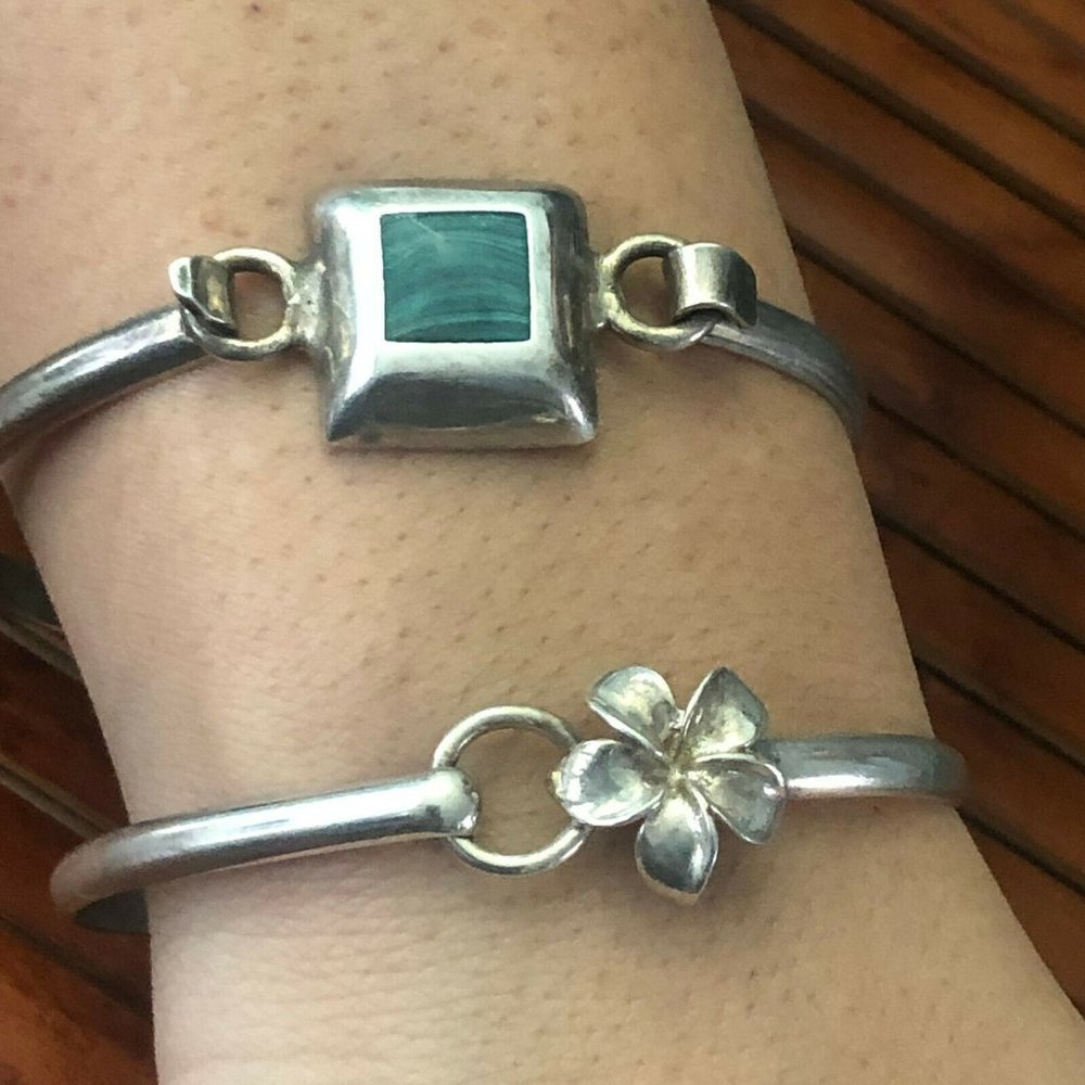 SOLD ETSY Vintage Sterling Plumeria Flower Bangle Bracelet